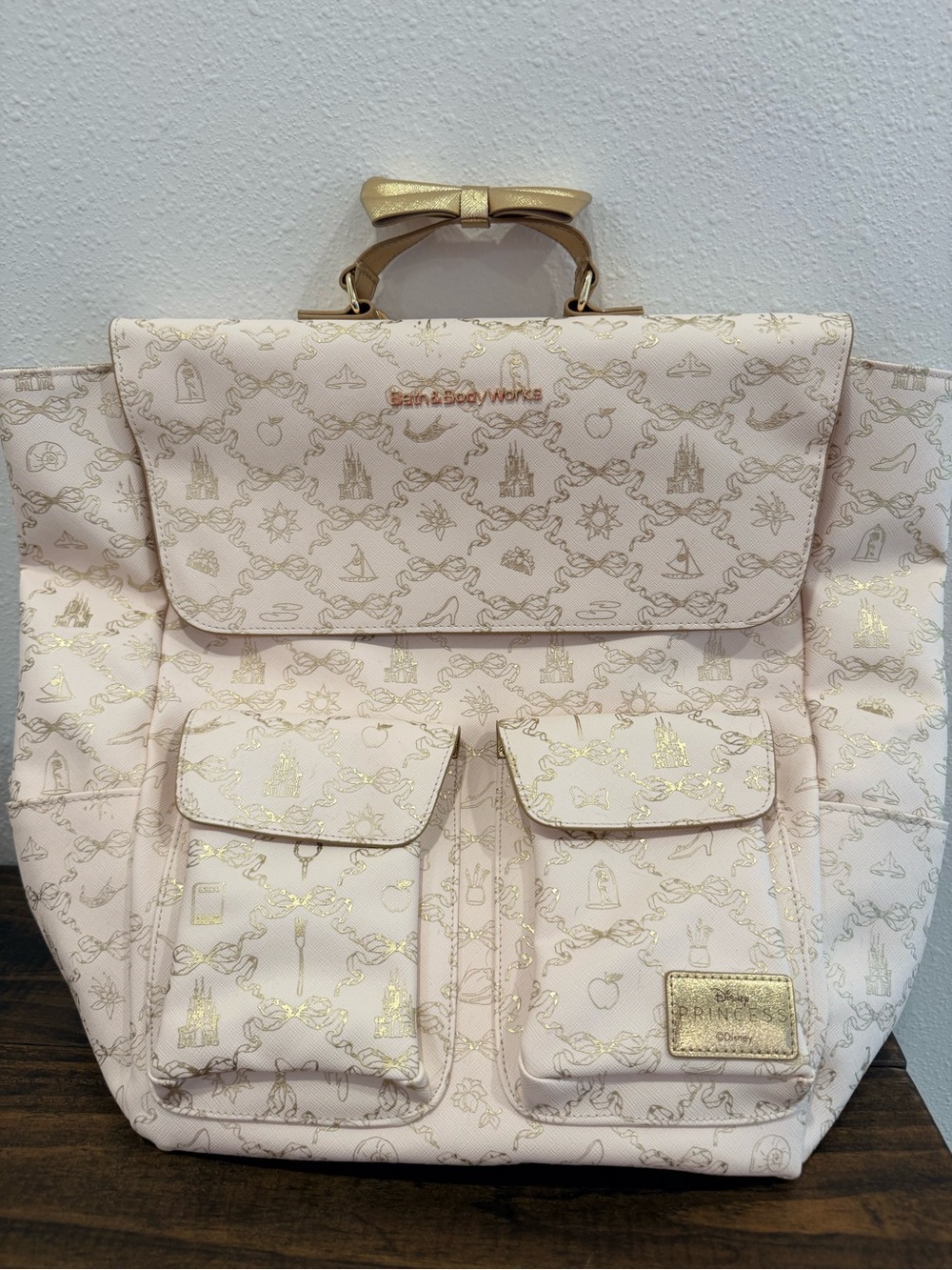 Bath & Body Works Blush Pink Backpack Tote with Gold Bow Accent